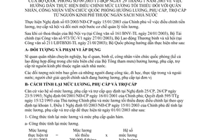 Thông tư 09/2003/TT-BQP hướng dẫn thực hiện điều chỉnh mức lương tối thiểu quân nhân, công nhân viên chức quốc phòng hưởng lương, phụ trợ cấp