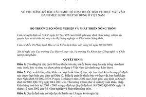 Quyết định 42/2003/QĐ-BNN  đăng ký đặc cách thuốc bảo vệ thực vật vào danh mục được phép sử dụng ở Việt Nam