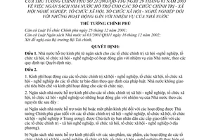 Quyết định 21/2003/QĐ-TTg ngân sách nhà nước hỗ trợ cho tổ chức chính trị xã hội nghề nghiệp đối với hoạt động gắn với nhiệm vụ vủa Nhà nước