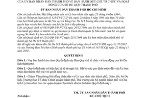 Quyết định 13/2003/QĐ-UB Quy chế tổ chức hoạt động của Sở Du lịch thành phố
