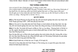 Quyết định 135/2003/QĐ-TTg Phương án sắp xếp, đổi mới doanh nghiệp nhà nước thuộc Uỷ ban nhân dân tỉnh Ninh Thuận giai đoạn 2003 - 2005