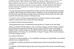 Official Dispatch No. 18/NHNN-CSTT of January 07, 2003, the guidance for finance leasing transactions performed in foreign currencies