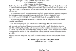 Công văn 565/TCHQ-KTTT mã số và thuế suất block điều hoà không khí