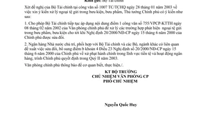 Công văn 603/VPCP-KTTH xử lý ngoại tệ gửi trong bưu phẩm, bưu kiện