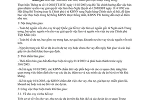 Công văn 191KB/KH-TH hướng dẫn bàn giao CT/120