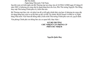 Công văn 655/VPCP-KTTH cung cấp tín dụng hàng hoá cho Lào