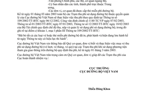 Công văn 29/ĐBVN-TCKT thông báo không sử dụng thẻ miễn phí cầu đường bộ