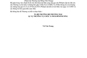 Công văn 0639/TM-CATBD thông tin gạo Philippines gọi thầu