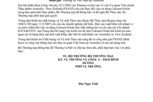 Công văn 0672/TM-CATBD thay đổi việc sử dụng Calcium Oxide để bảo quản khô thực phẩm