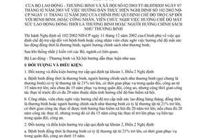 Thông tư 02/2003/TT-BLĐTBXH chế độ trợ cấp bệnh binh,công nhân viên chức nghỉ việc hưởng chế độ mất sức lao động đồng thời là thương binh