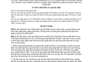 Nghị quyết 222/2003/NQ-UBTVQH11 triển khai thực hiện Nghị quyết của Quốc hội chương trình xây dựng Luật, Pháp lệnh Quốc hội nhiệm kỳ XI và năm 2003