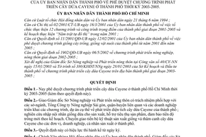 Quyết định 14/2003/QĐ-UB duyệt chương trình phát triển cây dứa Cayene ở thành phố thời kỳ 2003-2005