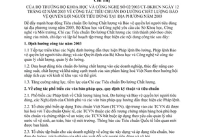 Chỉ thị 02/2003/CT-BKHCN công tác Tiêu chuẩn Đo lường Chất lượng Bảo vệ quyền lợi người tiêu dùng địa phương năm 2003