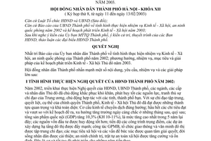 Nghị quyết 32/2003/NQ-HĐ nhiệm vụ kinh tế xã hội, an ninh quốc phòng của thành phố Hà Nội năm 2003