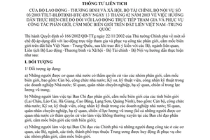 Thông tư liên tịch 03/2003/TTLT-BLĐTBXH-BTC-BNV hướng dẫn chế độ đối với người lao động trực tiếp tham gia và phục vụ công tác phân giới VN - TQ