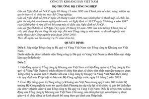 Quyết định 05/2003/QĐ-BCN sáp nhập Tổng công ty Đá quý và Vàng Việt Nam vào Tổng công ty Khoáng sản Việt Nam
