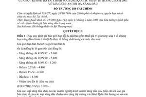 Quyết định 21/2003/QĐ-BTC giá giới hạn tối đa xăng dầu