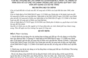 Quyết định 22/2003/QĐ-BTC cơ chế tài chính sử dụng quỹ đất tạo vốn xây dựng cơ sở hạ tầng