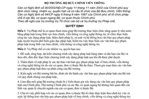 Quyết định 15/2003/QĐ-BBCVT chức năng, nhiệm vụ, quyền hạn cơ cấu tổ chức Vụ Pháp chế