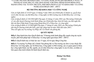 Quyết định 04/2003/QĐ-BKHCN chương trình hành động đẩy mạnh công tác tuyên truyền phổ biến pháp luật về khoa học và công nghệ giai đoạn 2003-2007