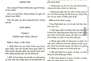 Nghị định 13/2003/NĐ-CP danh mục hàng nguy hiểm, vận chuyển hàng nguy hiểm bằng đường bộ