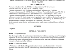 Decree No. 15/2003/ND-CP of February 19, 2003, prescribing the sanctioning of administrative violations in land-road traffic