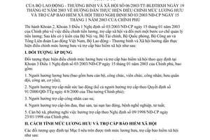 Thông tư 06/2003/TT-BLĐTBXH hướng dẫn thực hiện điều chỉnh mức lương hưu và trợ cấp bảo hiểm xã hội theo Nghị định 03/2003/NĐ-CP
