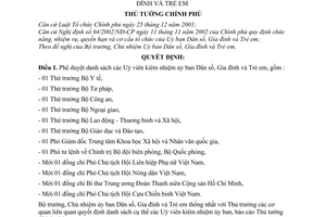 Quyết định 185/2002/QĐ-TTg danh sách Uỷ viên kiêm nhiệm ủy ban Dân số, Gia đình Trẻ em