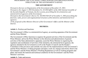 Decree No. 18/2003/ND-CP of February 20, 2003, prescribing the functions, tasks, powers and organizational structure of the Government’s office