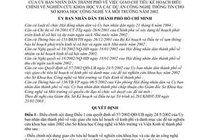 Quyết định 18/2003/QĐ-UB chỉ tiêu kế hoạch điều chỉnh nghiên cứu khoa học dự án công nghệ thông tin cho Sở Khoa học Công nghệ Môi trường năm 2002