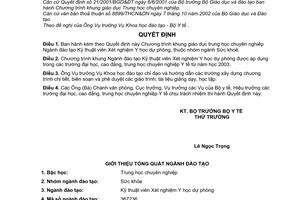 Quyết định 531/2003/QĐ-BYT Chương trình khung giáo dục trung học chuyên nghiêp Ngành đào tạo Kỹ thuật viên Xét nghiệm Y học dự phòng