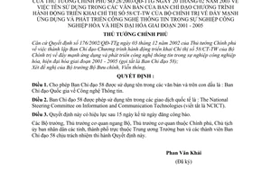 Quyết định 28/2003/QĐ-TTg tên sử dụng trong văn bản Ban chỉ đạo Chương trình hành động triển khai CT 58/CT-TW ứng dụng công nghệ thông tin CNH-HĐH