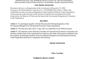 Decision No. 30/2003/QD-TTg of February 21, 2003, promulgating the working regulation of the government delegation for international economic-trade negotiations