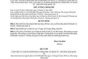 Quyết định 30/2003/QĐ-TTg quy chế làm việc Đoàn đàm phán Chính phủ về kinh tế - thương mại quốc tế