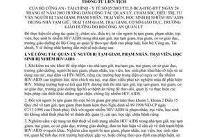 Thông tư liên tịch 05/2003/TTLT-BCA-BTC-BYT  hướng dẫn công tác quản lý, chăm sóc, điều trị, tư vấn người  bị nhiễm HIV/AIDS