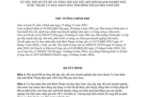 Quyết định 222/QĐ-TTg Đề án sắp xếp, đổi mới doanh nghiệp nhà nước thuộc Ủy ban nhân dân tỉnh Bình Thuận đến năm 2005