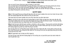 Quyết định 221/QĐ-TTg Phương án sắp xếp, đổi mới doanh nghiệp nhà nước thuộc Ủy ban nhân dân tỉnh Quảng Ngãi đến năm 2005