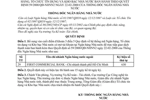 Quyết định 162/2003/QĐ-NHNN bổ sung mã Ngân hàng mới lập vào Hệ thống mã Ngân hàng Tổ chức tín dụng Kho bạc Nhà nước Quyết định 59/2000/QĐ-NHNN2