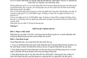 Pháp lệnh Trọng tài Thương mại 2003 08/2003/PL-UBTVQH11