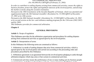 Ordinance No. 08/2003/PL-UBTVQH of February 25, 2003, on commercial arbitration