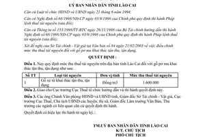 Quyết định 71/2003/QĐ-UB mức thuế tài nguyên đối với gỗ pơ mu khai thác tận thu Lào Cai