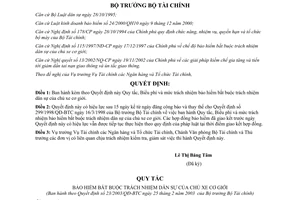 Quyết định 23/2003/QĐ-BTC quy tắc, biểu phí mức trách nhiệm bảo hiểm bắt buộc trách nhiệm dân sự  chủ xe cơ giới