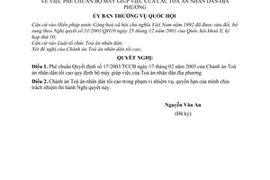 Nghị quyết 354/2003/NQ-UBTVQH11 phê chuẩn bộ máy giúp việc của các Toà án nhân dân địa phương