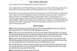 Quyết định 229/QĐ-TTg Phương án sắp xếp, đổi mới doanh nghiệp nhà nước thuộc Uỷ ban nhân dân tỉnh Trà Vinh đến năm 2005