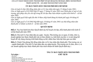 Quyết định 20/2003/QĐ-UB kế hoạch chỉ đạo điều hành phát triển kinh tế - xã hội thành phố năm 2003