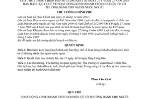 Quyết định 32/2003/QĐ-TTg Quy chế hoạt động kinh doanh trò chơi điện tử có thưởng dành cho người nước ngoài