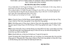 Quyết định 07/2003/QĐ-BCN chuyển Công ty Sứ Hải Dương, doanh nghiệp thành viên hạch toán độc lập của Tổng công ty Sành sứ Thuỷ tinh công nghiệp