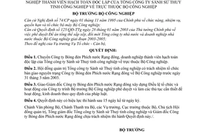 Quyết định 08/2003/QĐ-BCN chuyển Công ty Bóng đèn Phích nước Rạng đông về bộ công nghiệp