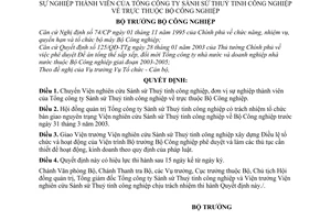 Quyết định 10/2003/QĐ-BCN chuyển Viện nghiên cứu Sành sứ Thuỷ tinh công nghiệp về Bộ Công nghiệp