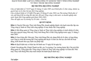 Quyết định 13/2003/QĐ-BCN chuyển Nhà máy Thuỷ tinh Hưng Phú về bộ công nghiệp